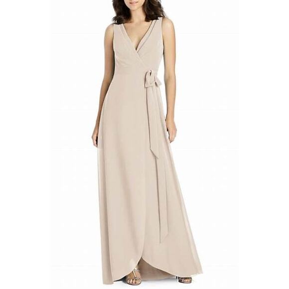 Jenny Packham Cameo Blush Chiffon V-Neck Tie Sleeveless Bridesmaids Wrap Dress